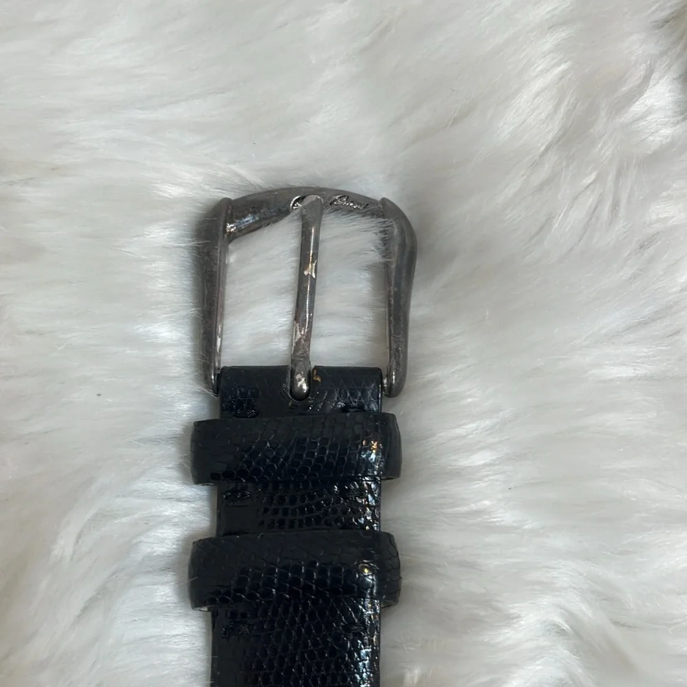 Brioni Black Genuine Lizard Silver Buckle Belt Men B261/F39